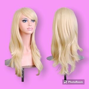 Long Blonde Wavy Hair w/ Bangs Synthetic Wig